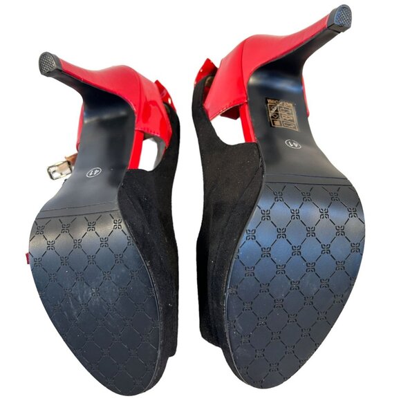 Getmorebeauty Red Patent & Black Suede Heels With Bow Detail - Picture 6 of 9